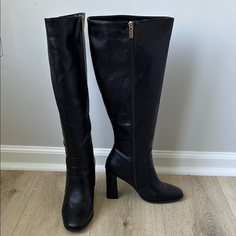 Sophisticated Black Over the Knee wide calf Boots with High Block Heel